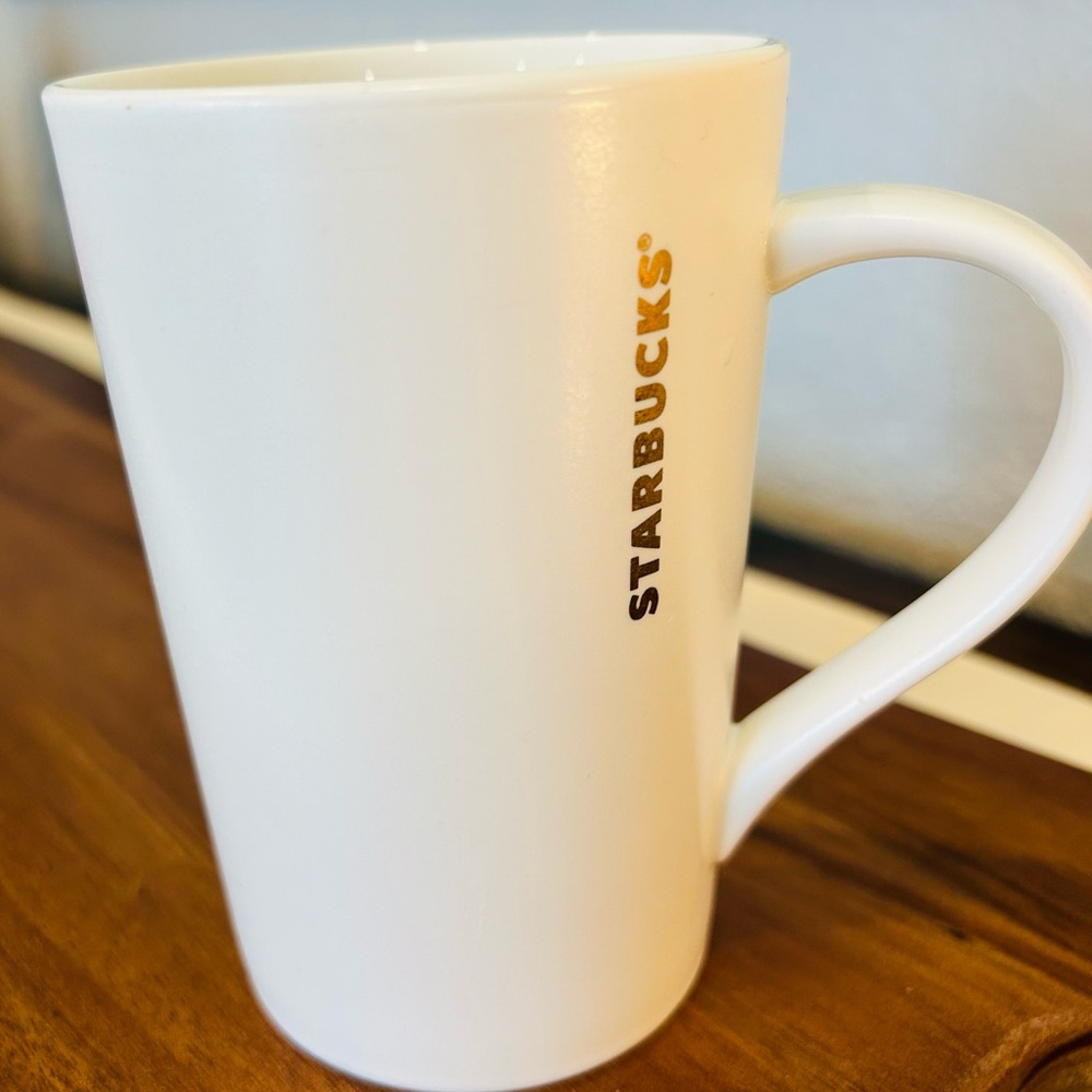 Starbucks White Ceramic Mug with Gold Accent